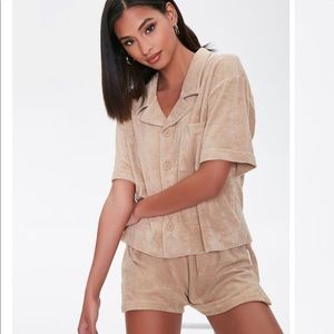 Kendall & Kylie Terrycloth Notched Shirt and Shorts — beach look cover up set